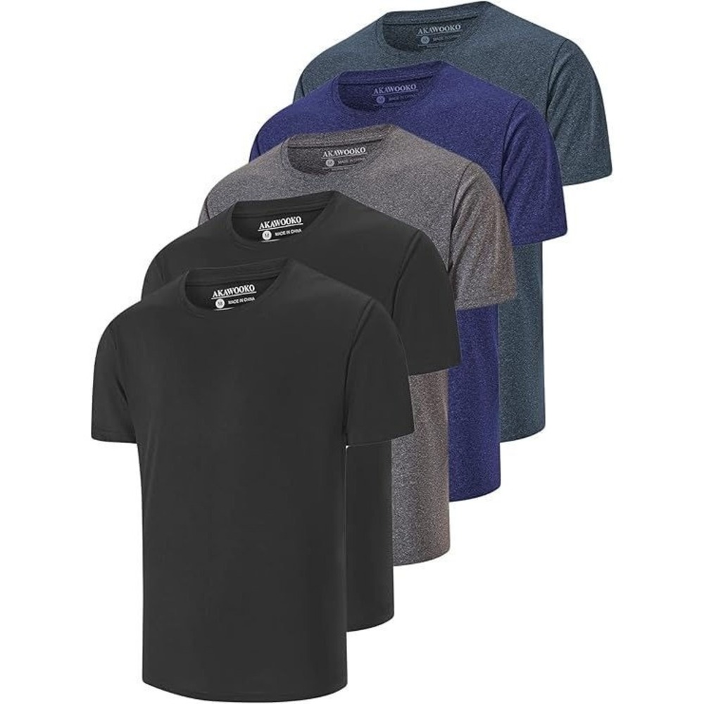 Akawooko Men's 5 Pack Dry Fit Athletic Workout Short Sleeve T-Shirts - Size 3XL